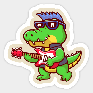 Cute Crocodile Playing Electric Guitar Cartoon Sticker